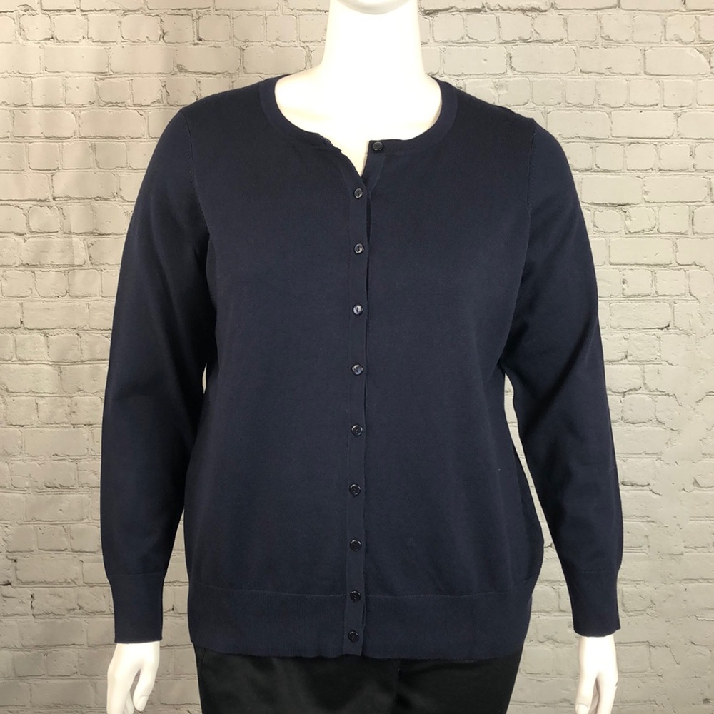 Charter Club Navy Button Down Cardigan Sz 0X 1X 2X - Picture 1 of 4